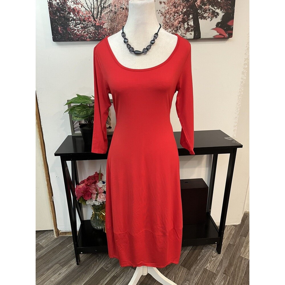 Truth + Style Women's Red Bubble Hem Midi Dress Size Petite Small PS 3/4 Sleeve